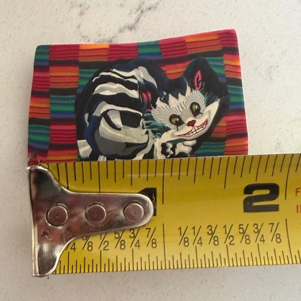 Rare Vintage 1990s Kathleen Amt Signed Polymer Clay Brooch Pin Cheshire Cat Art